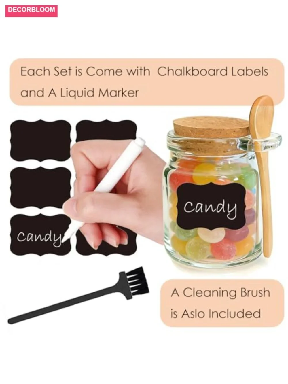 12 Pack 8oz Glass Jars with Bamboo Lids, Spoons, Charms & Tags for DIY Sugar